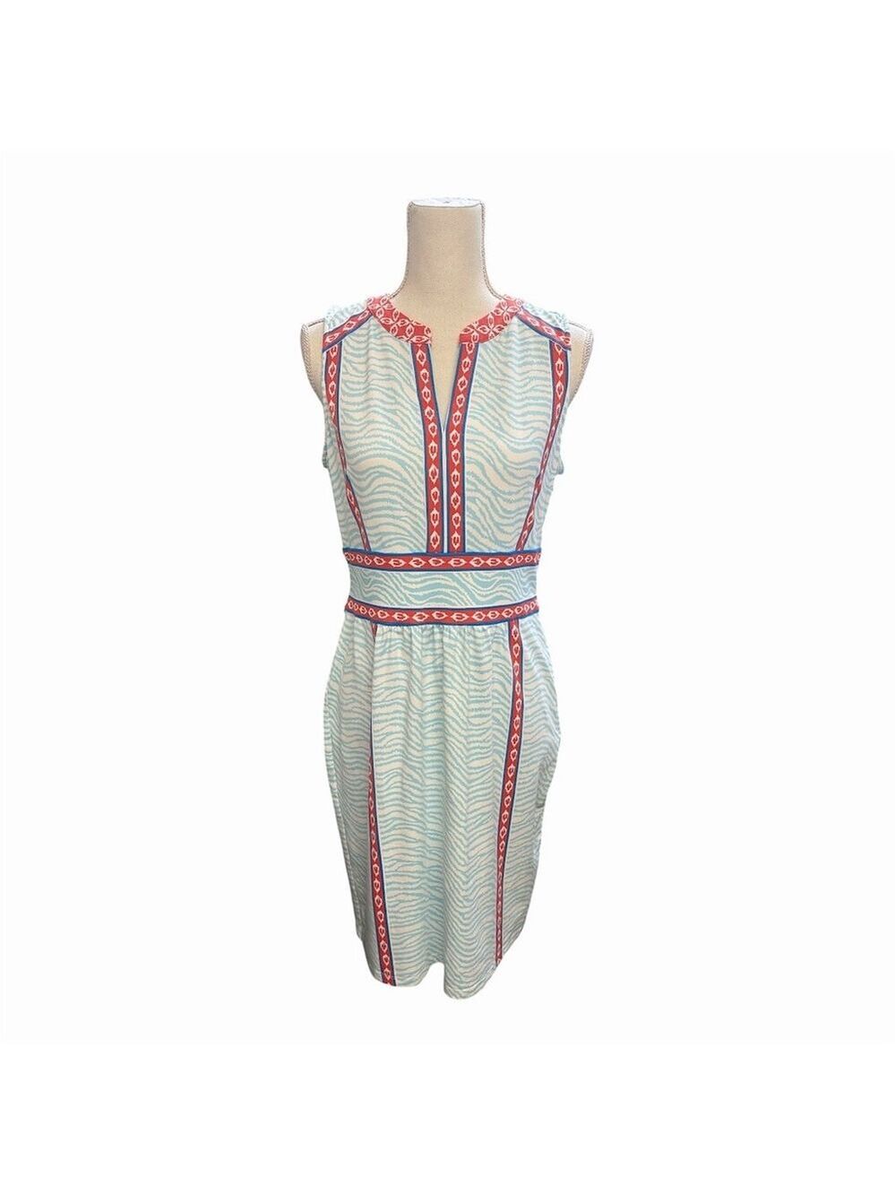 J. McLaughlin Lola Dress Womens M Blue Zebra Print Sleeveless Sheath Knee - Picture 2 of 11